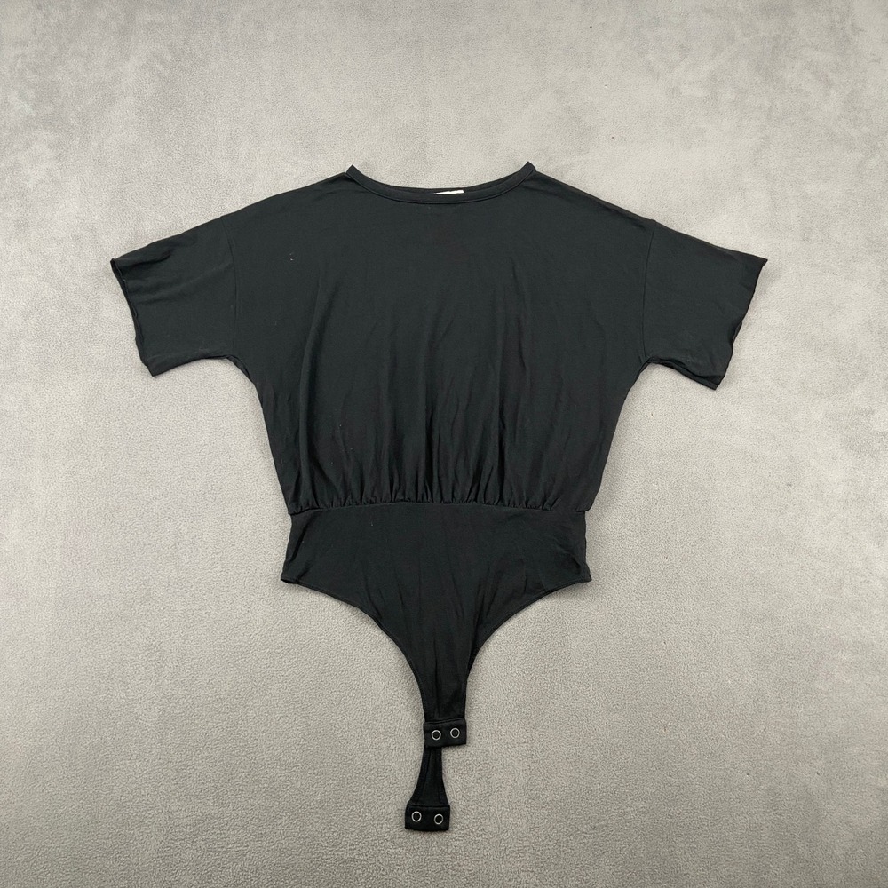 Universal Thread Womens Small Black Short Sleeve Gathered Waist Bodysuit Top